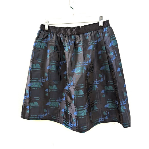 J.CREW Dresses & Skirts - J.CREW Abstract Satin A-Line Skirt Black Blue Green Size 8 E1269 Pleated